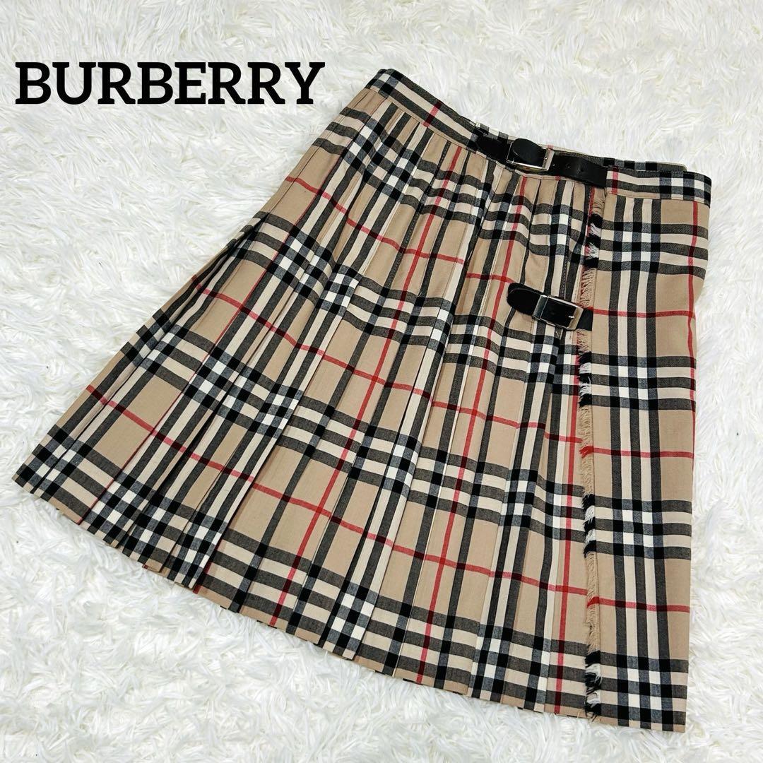 Burberry Vintage Nova Check Wool Pleated Wrap Skirt Belted USA Made Size 4