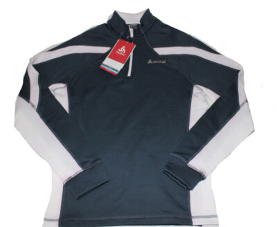  1) HERREN ODLO LANGARM WARM  HALF ZIP 221152 GRAU WEISS STAND UP COOLAR 1 Gr S 