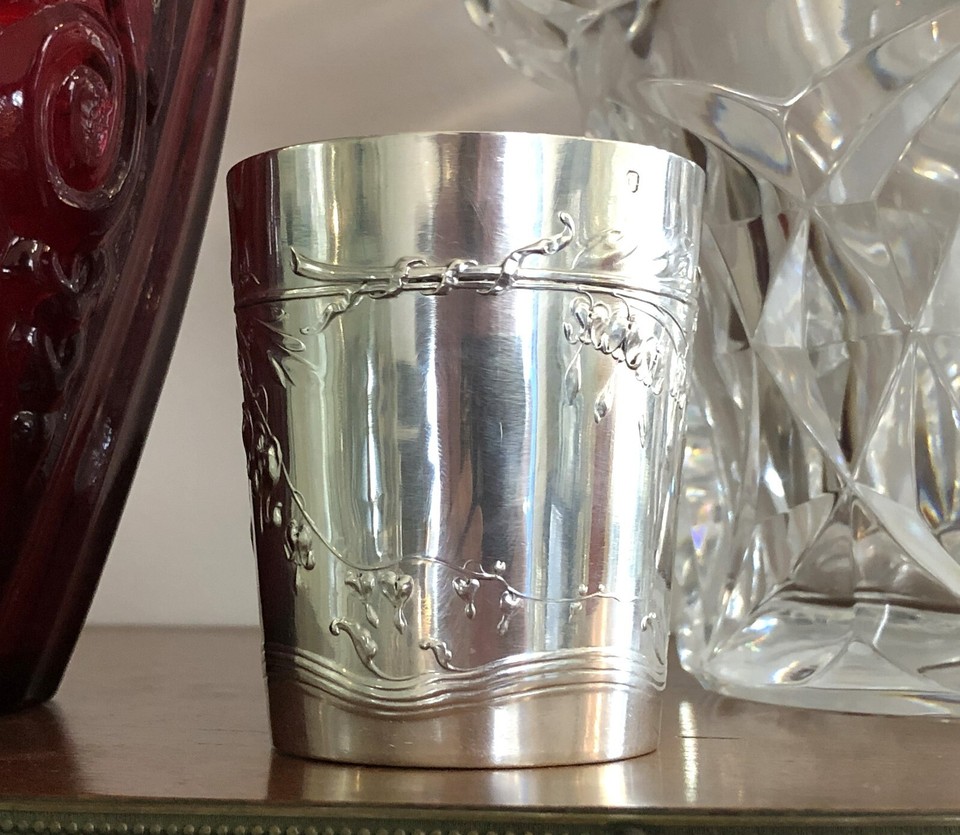 HENRI SOUFFLOT timbale ART NOUVEAU en argent massif MINERVE décor coeur