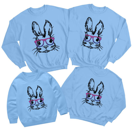 Family Bunny Glasses Happy Easter Sweatshirt Jumper Holiday Matching Outfit #ED - Picture 17 of 27