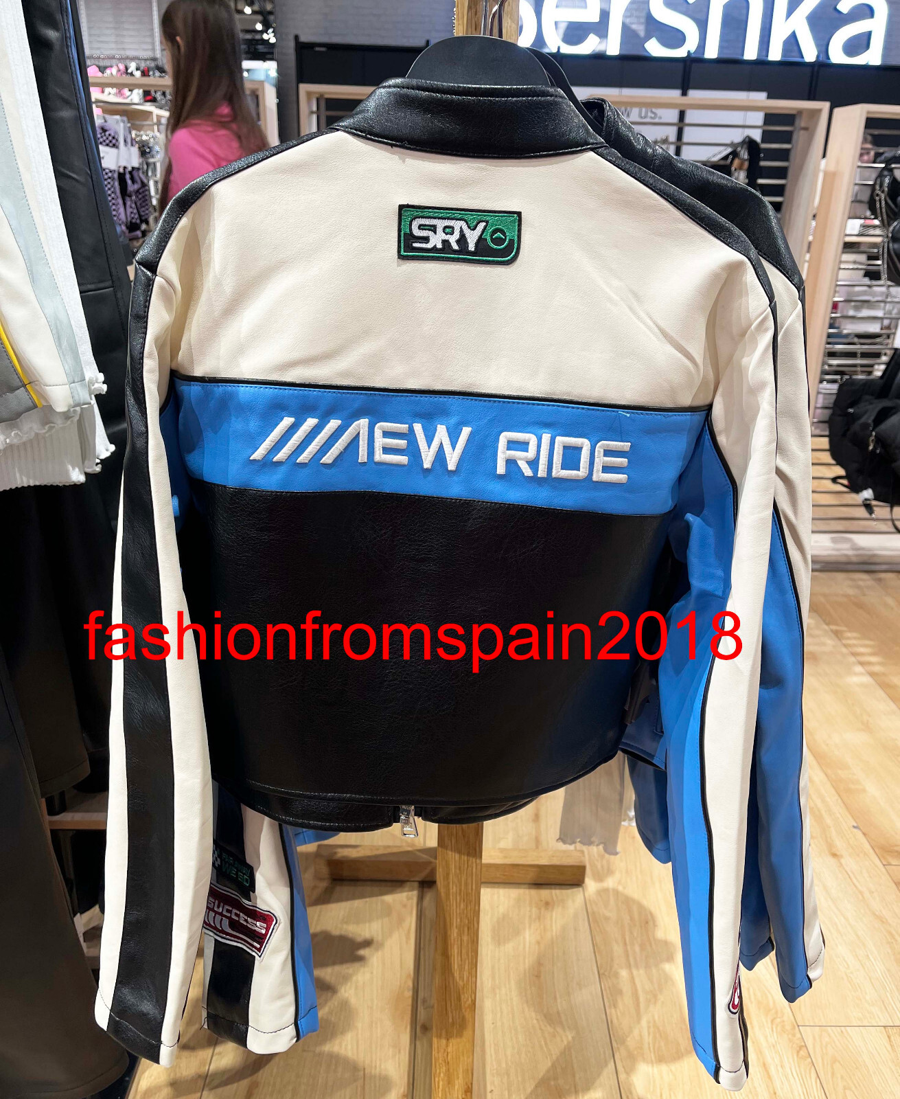 BERSHKA NEW WOMAN BIKER Faux leather racing jacket BLUE XS-L 3304/109 | eBay