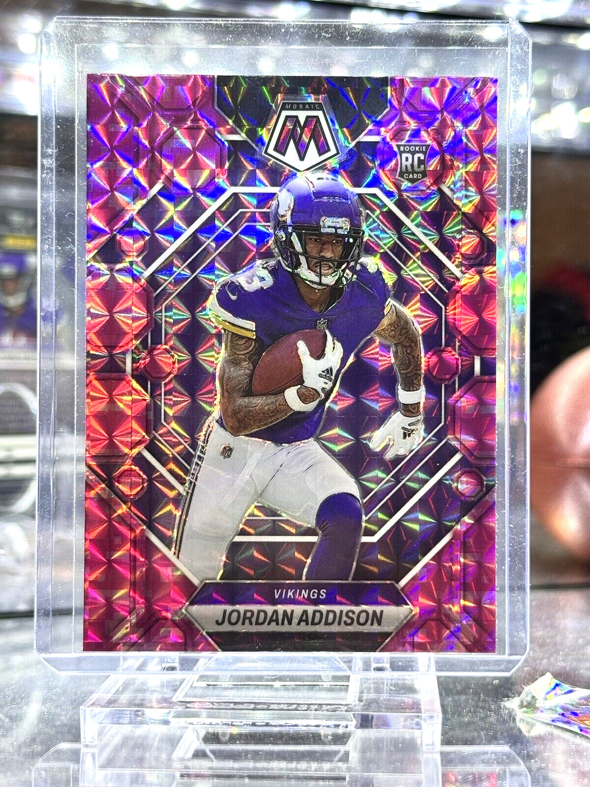 2023 Panini Mosaic #337 Jordan Addison Rookie Camo Pink Prizm Vikings RC