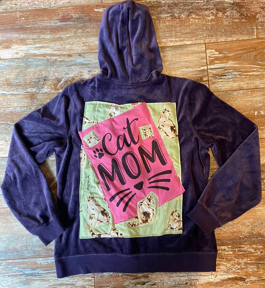 Chaqueta de Pista Reciclada Para Mujer Reelaborada Talla M Púrpura Terciopelo Cremallera GATO MAMÁ Foto 4 de 4