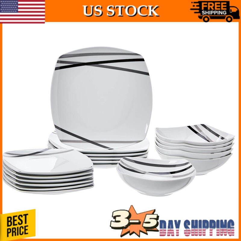 18-Piece Kitchen Dinnerware Set Square Plates Bowls Service for