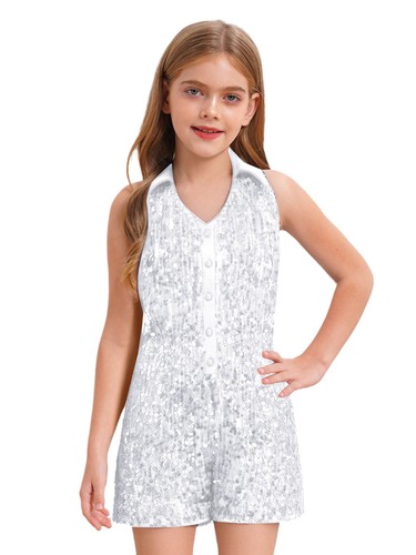 Kids Girl Jumpsuit Eye-catching Romper Fashionable Outfit Modern Sparkly Cool - Picture 18 of 80