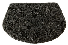 Vintage 30/40s Small Black Beaded Purse Star/Flower/Triangle Pattern 6.5" x 3.5"