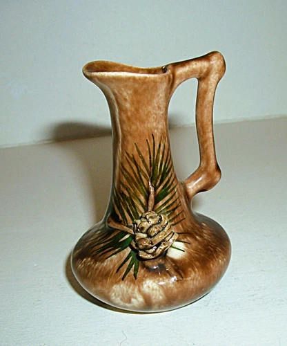 Vtg Gladys Wax Pottery Vase Pinecones Made South Dakota MCM 1960s Mt Rushmore SD