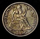 1890 Seated Liberty Silver Dime 10c High Grade AU Type Coin