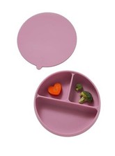 EASYFEED Silicone Plate with Lid 1-4Y 3-Divided Suction Plate Baby Led Pink