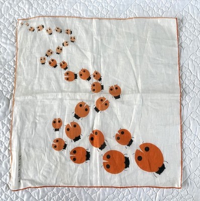 Vintage Lady Bug Insect Hanky Hankerchief By Faith Austin Scarf 14 X 14