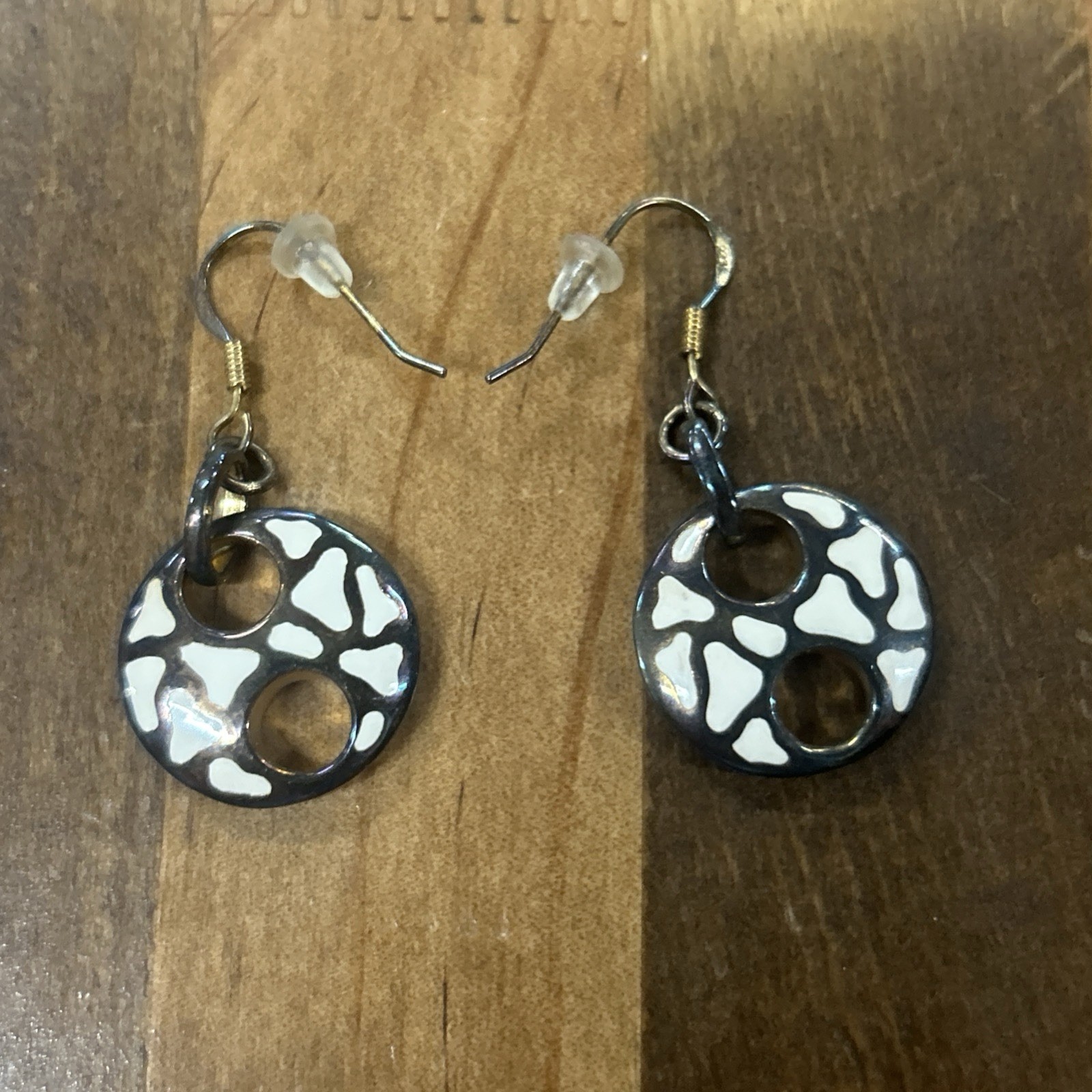 Sterling Silver Cow Pattern Disc Dangle Earrings … - image 1