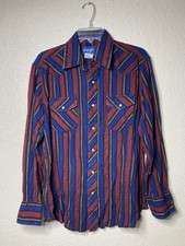 VTG Wrangler Flannel Mens Shirt L Striped Pearl Snap Western Grunge Rock