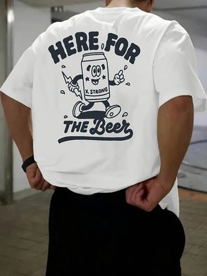 Here For The Beer Retro Cartoon T-Shirt - Strong Ale Character Back-Print Tee
