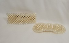 2 pc Faux Pearl Hair Clips Set - Elegant Rectangle  Bow Snap Barrette Hairpins