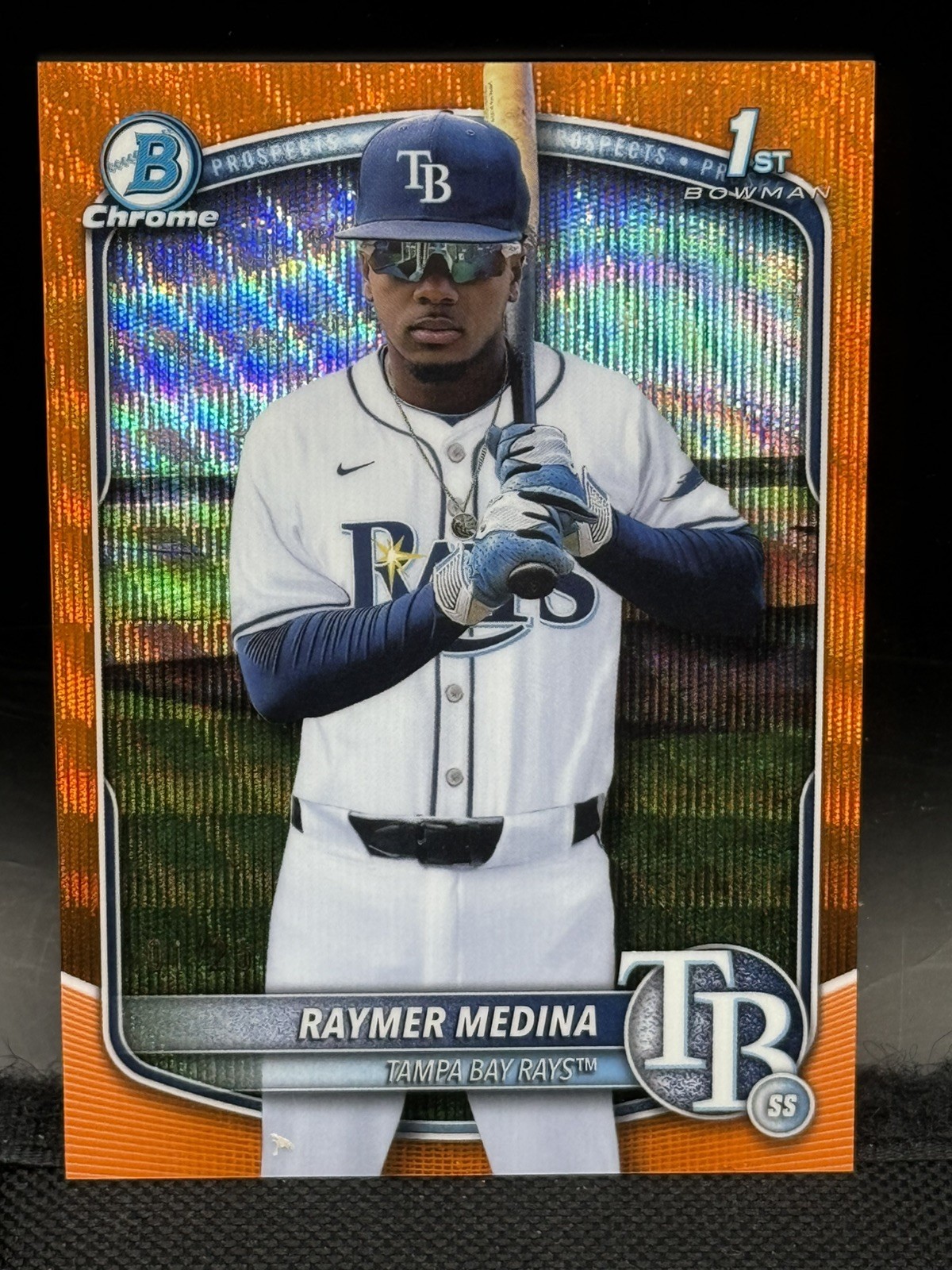 Raymer Medina 2025 BOWMAN CHROME Bowman 1st Auto Orange Wave Refractor 1/25 RAYS