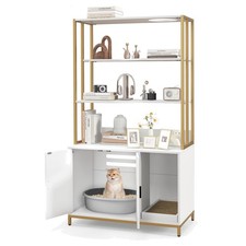 Stylish 3-Shelf Cat Litter Box Enclosure with Easy Side Entry  Scratching Pad