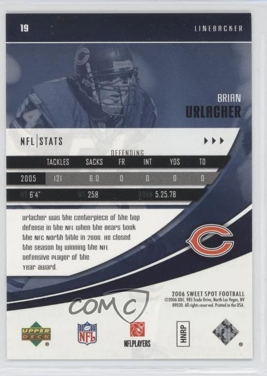2006 Sweet Spot Brian Urlacher #19 HOF - Image 2 of 2