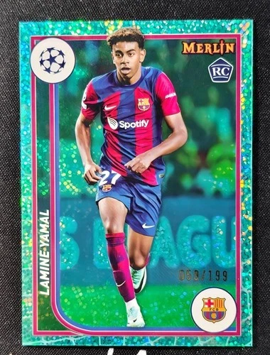 2023-24 Topps Merlin Chrome UEFA Lamine Yamal #27 Rookie RC Aqua Sparkle /199