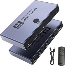 HDMI 2.1 Switch 3 in 1 Out, 8K 60Hz 4K 240Hz/120Hz 48Gbps, HDMI Switcher T01-32