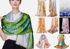 100 Silk Scarf Women neckerchief Shawl Wrap Floral pink red blue yellow MY1