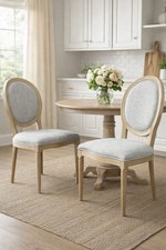 Set of 2 Reiss French Country Solid Wood Dining Chairs, Grey Linen ,CH084GYW