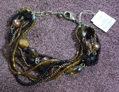 Lia Sophia ''Interplay'' Amber & Black Multi Strand Beaded Bracelet 8 3/4''  ~ NOS
