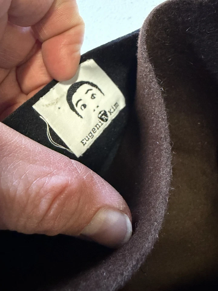 EUGENIA KIM Genie WOOL FELT CAP 2 Layers Black Outer Brown Inner 7” In EUC - Image 3 of 4