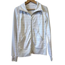 Lululemon Blissed Out Jacket Sz 6 White Striped Full Zip Thumbholes Athleisure