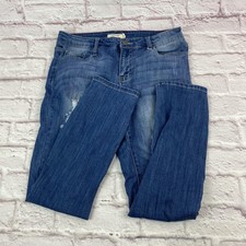 Cello Jeans Womens 11 Blue Distressed Straight Leg Denim Mid Rise Stretch Pants