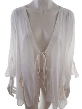 ALEXO Damen Tunika mit Knoten vorn Gr. 54 Weiß Baumwolle 3/4 Ärmel Streifen