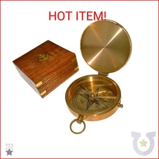 SciencePurchase Large 4" Brass Compass with Rosewood Storage Box, Fully Function