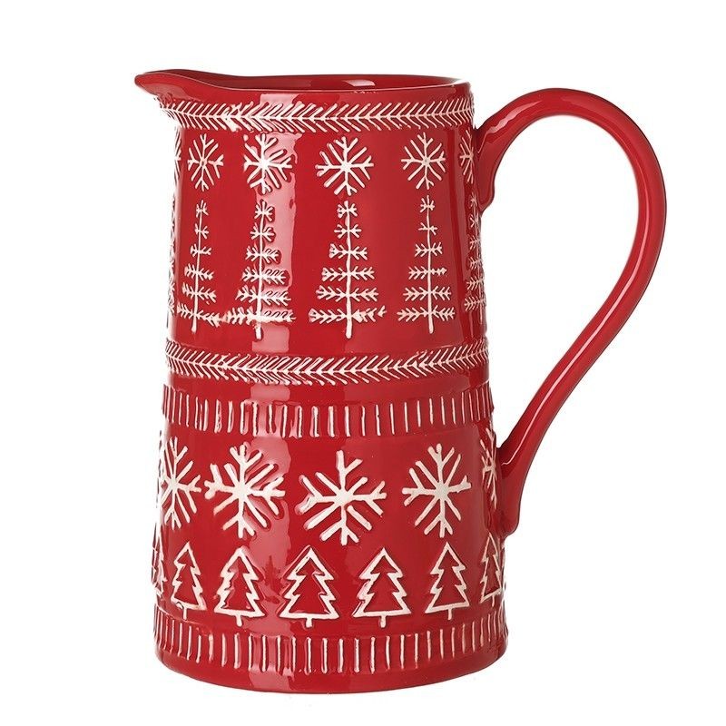 Red Ceramic Snowflake Large Jug H23cm Christmas - Heaven Sends