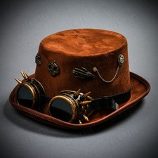 Steampunk Gothic Top Hat Goggles Skeleton Skull Brown Halloween Costume Party