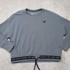 Project Rock Sweatshirt Womens Large Gray Under Armour Loose Fit Fleece Crewneck