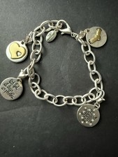 Amanda Blu Matte Silver Tone Chain “Blessed” Charm Bracelet 9" Religious Faith
