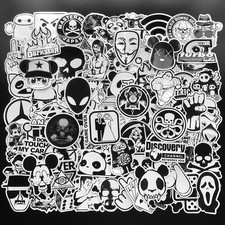 100 Pack Black White Stickers Skateboard Graffiti Laptop Luggage Car Decals Lot