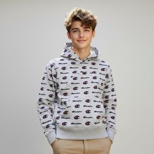 Champion Hooded Fleece Sweatshirt Boy Size L/Gray logo print/Pouch Pocket