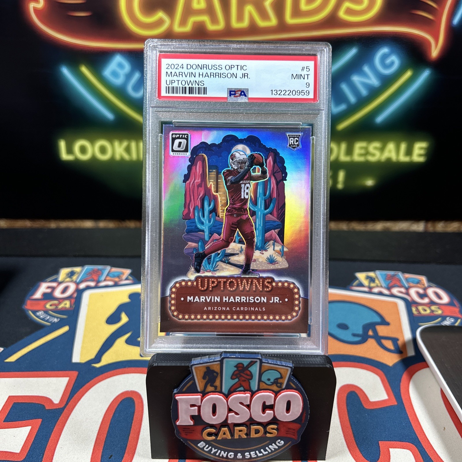 2024 Donruss Optic Marvin Harrison Jr. Uptowns RC PSA 9 Rookie Case Hit Cardinal view 5