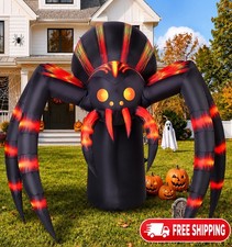 7FT Halloween Inflatables Orange Stripe Spider Yard Decor with LEDs Built-in LED