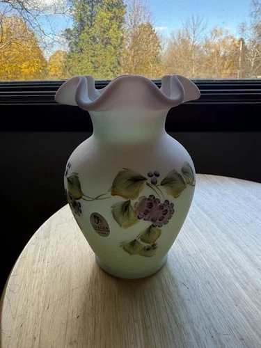 Fenton LOTUS Vase BERRY Burmese Limited No. 877 Signed By Frank m Fenton