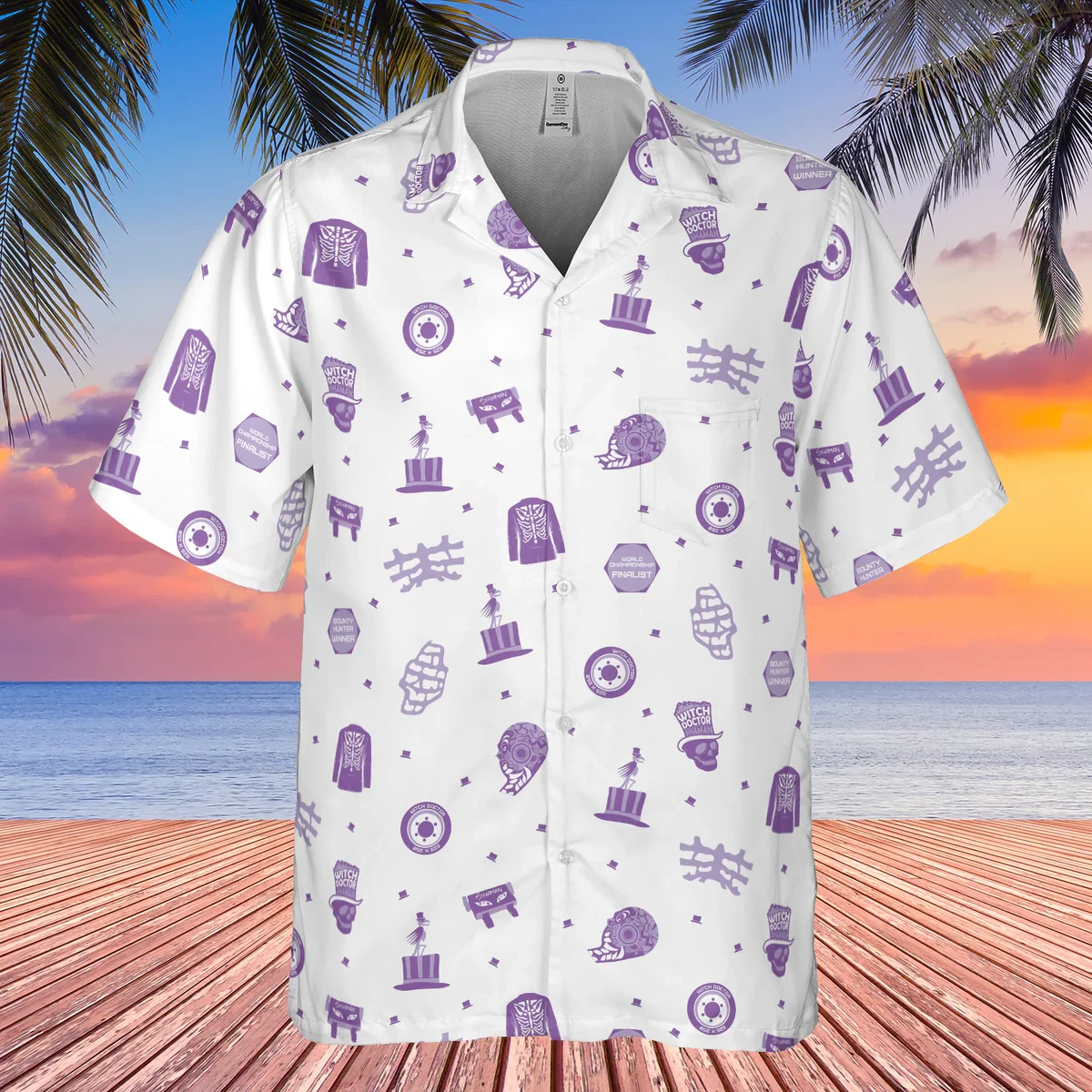 Hawaiian Shirt - White Pattern Print (Adult