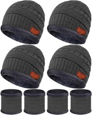 4 Sets Kids Winter Hat and Scarf Set Warm Fleece Lining Beanie Hats Knitted C...