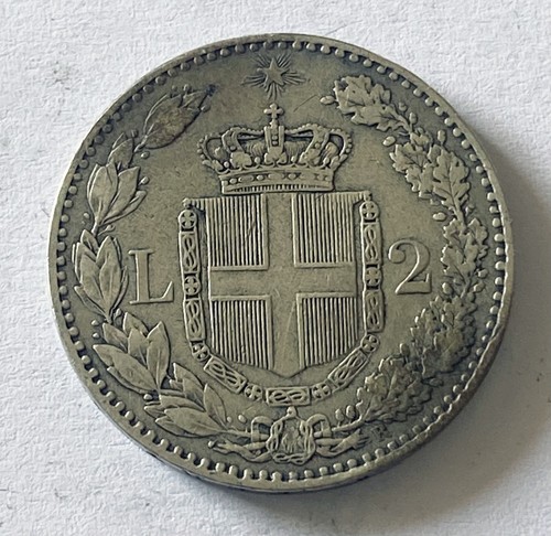HN Reino De Italia Umberto I 1884 Liras 2 Ag Gig#28 R238 - Picture 2 of 2