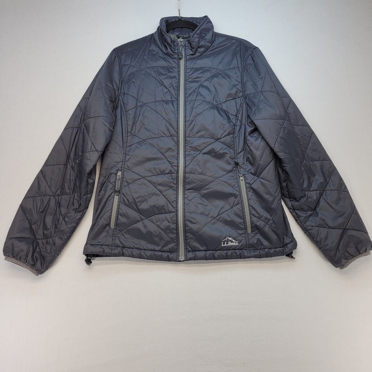 L.L. Bean Puffer Jacket Womens Medium Black Quilted Primaloft Full 