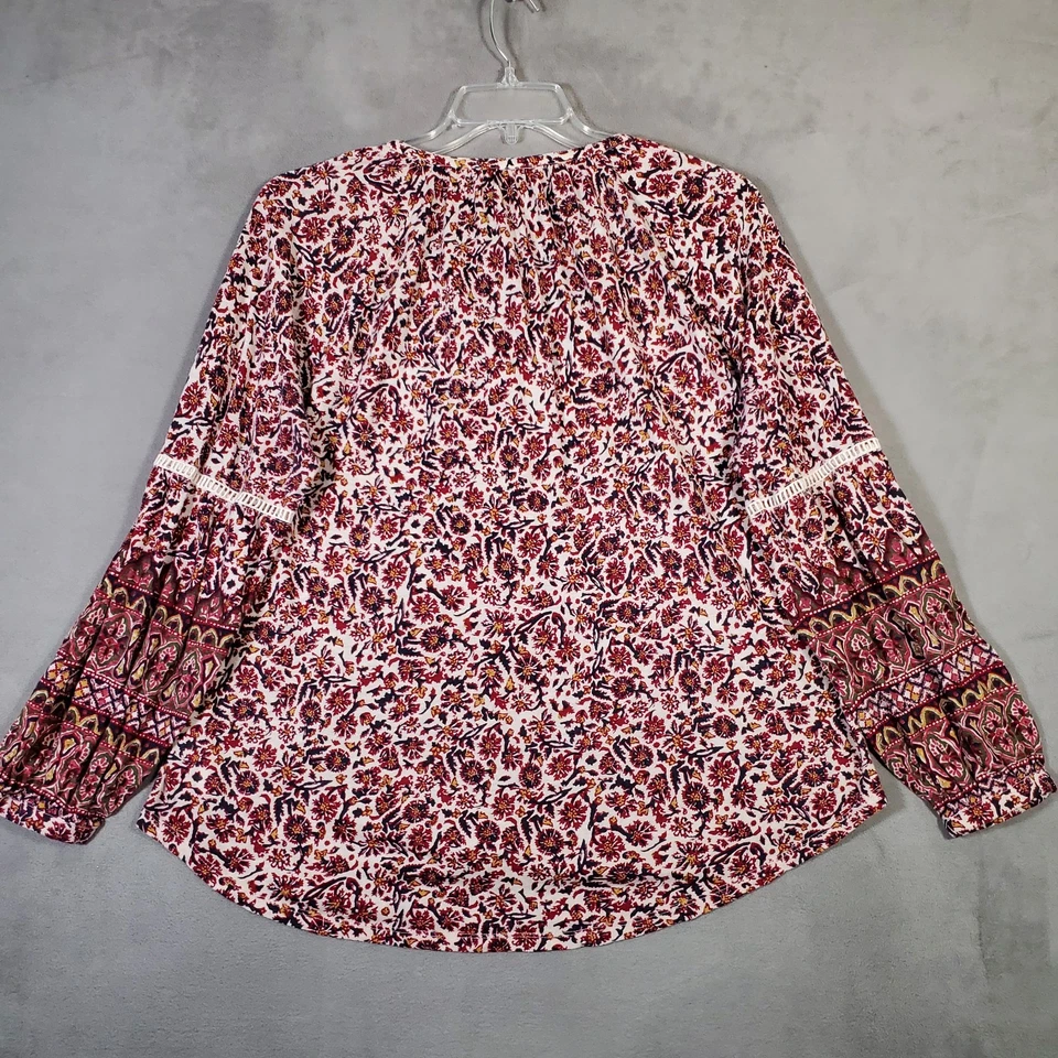 Top Lucky Brand para mujer XL rojo floral campesino manga larga boho cottagecore hippie Foto 2 de 4