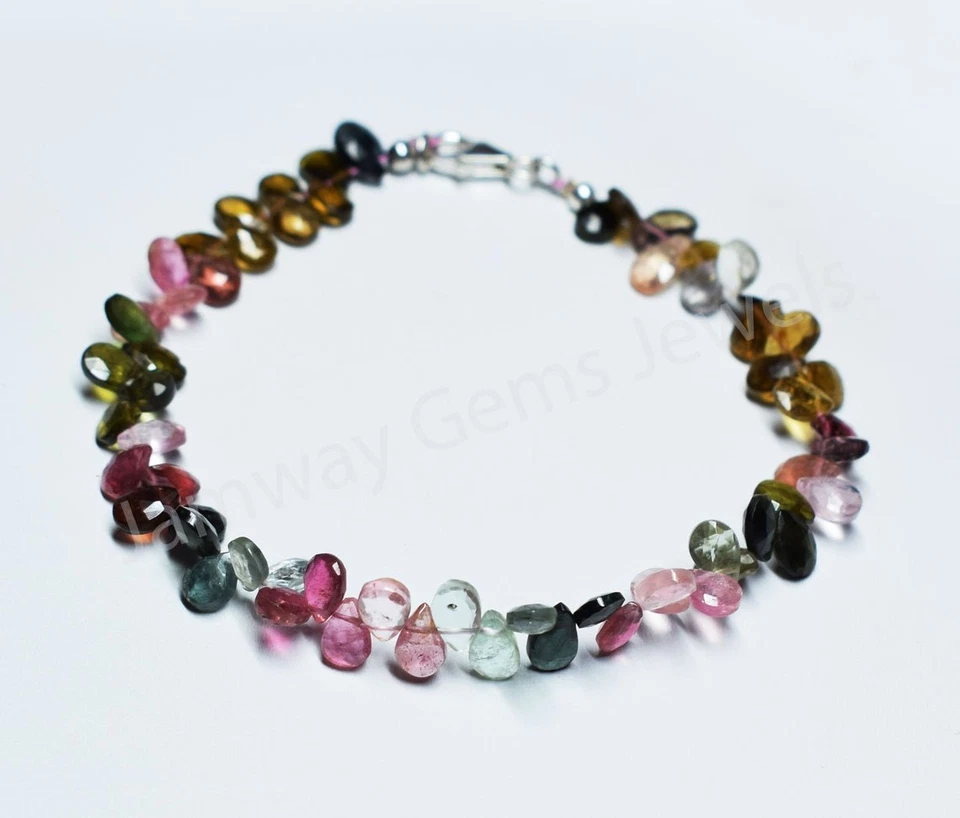 Natural Watermelon Multi Tourmaline Bracelet, Multi Tourmaline Beaded Bracelet, - Image 3 of 3