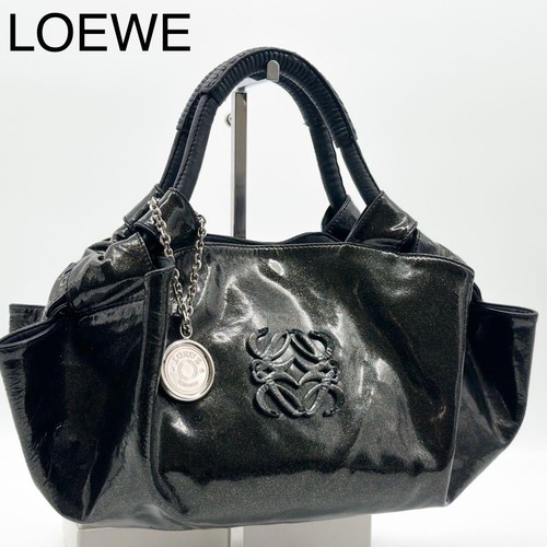 LOEWE Nappa Aire Patent Leather Handbag Black Rare Authentic Vintage From Japan