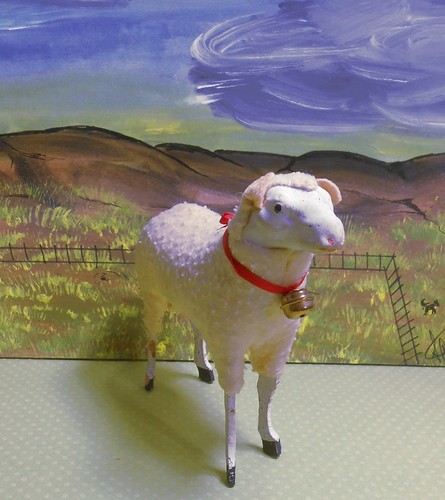 Germany Large 4 1/2" Wooly  Sheep Lamb - Stick Legs, German, Putz - Picture 3 of 5