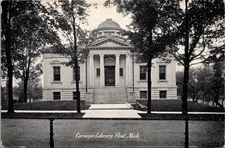 Carnegie Library Flint Michigan RPPC Postcard 1908 Franklin 1¢ Stamp