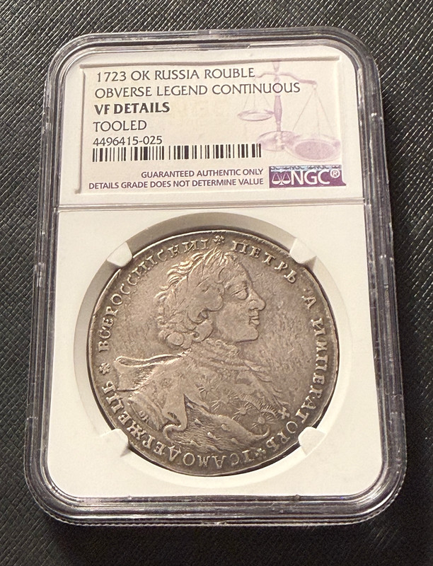 Russia 1723 OK Silver 1 Rouble NGC VF Details Peter I